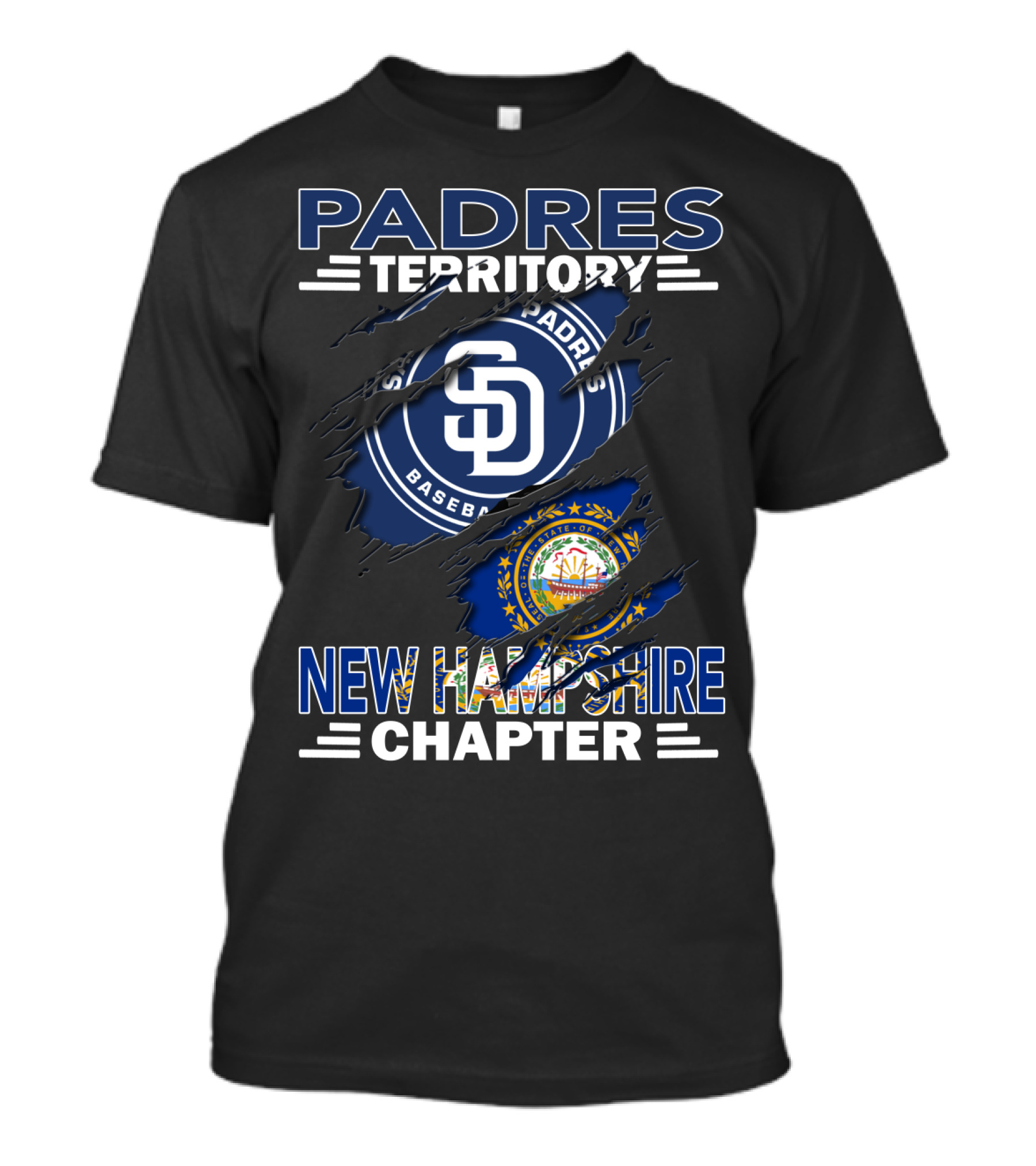 Padres Territory New Hampshire Chapter San Diego Padres Baseball Logo New Hampshire Flag T-Shirt