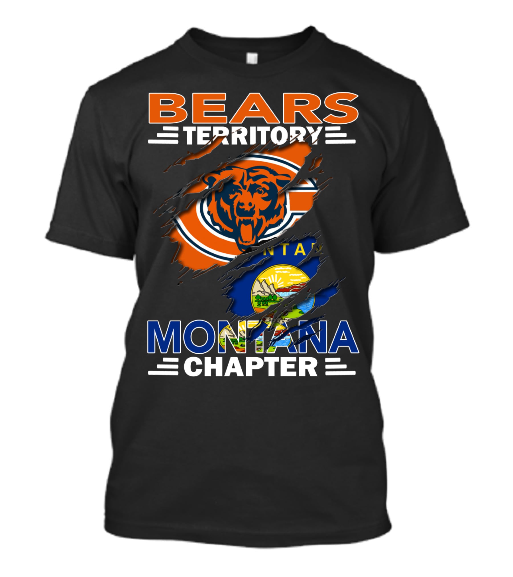 Bears Territory Montana Chapter Chicago Bears Logo And Montana State Flag T-Shirt