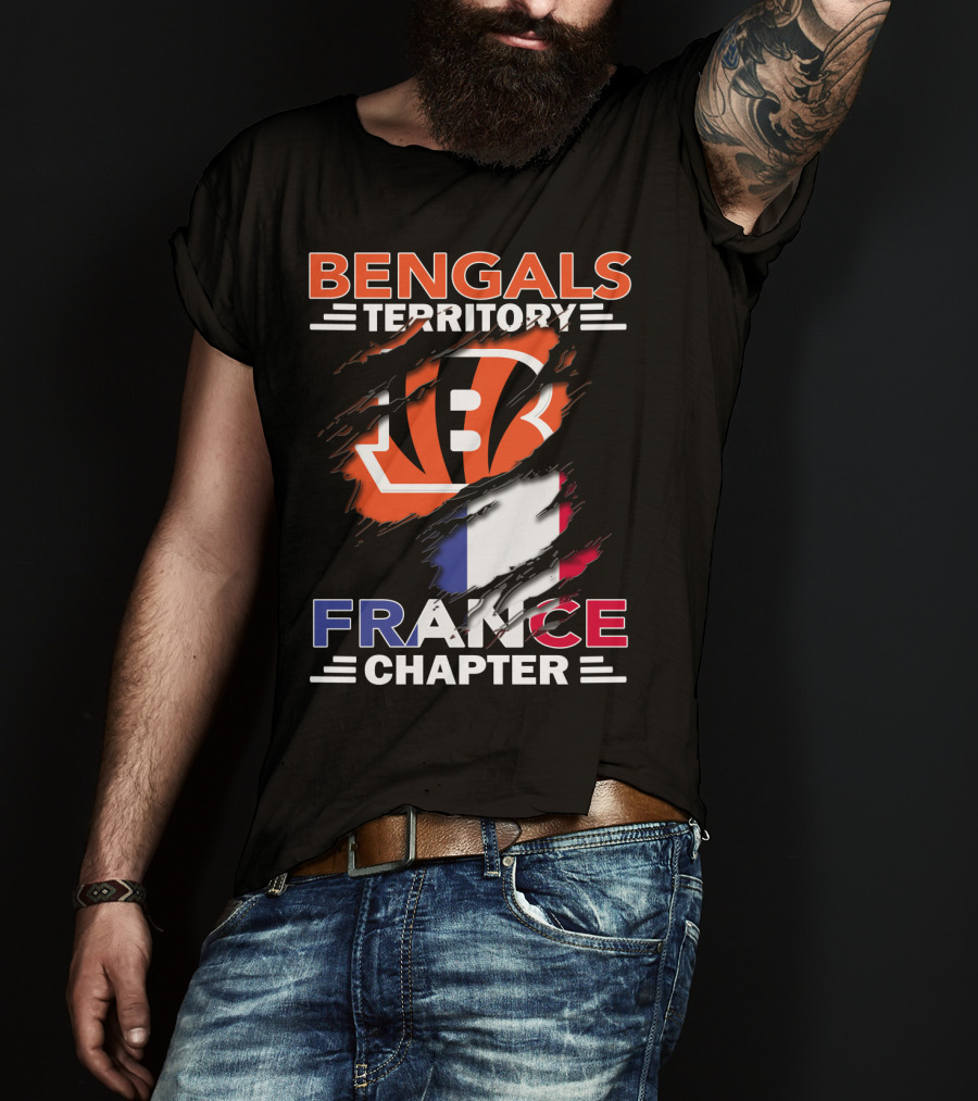 Bengals Territory France Chapter Iconic B Logo With Tricolor Flag T-Shirt