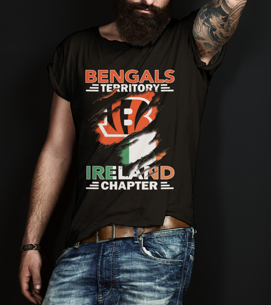 Bengals Territory Ireland Chapter Logo With Irish Flag And Team Emblem T-Shirt
