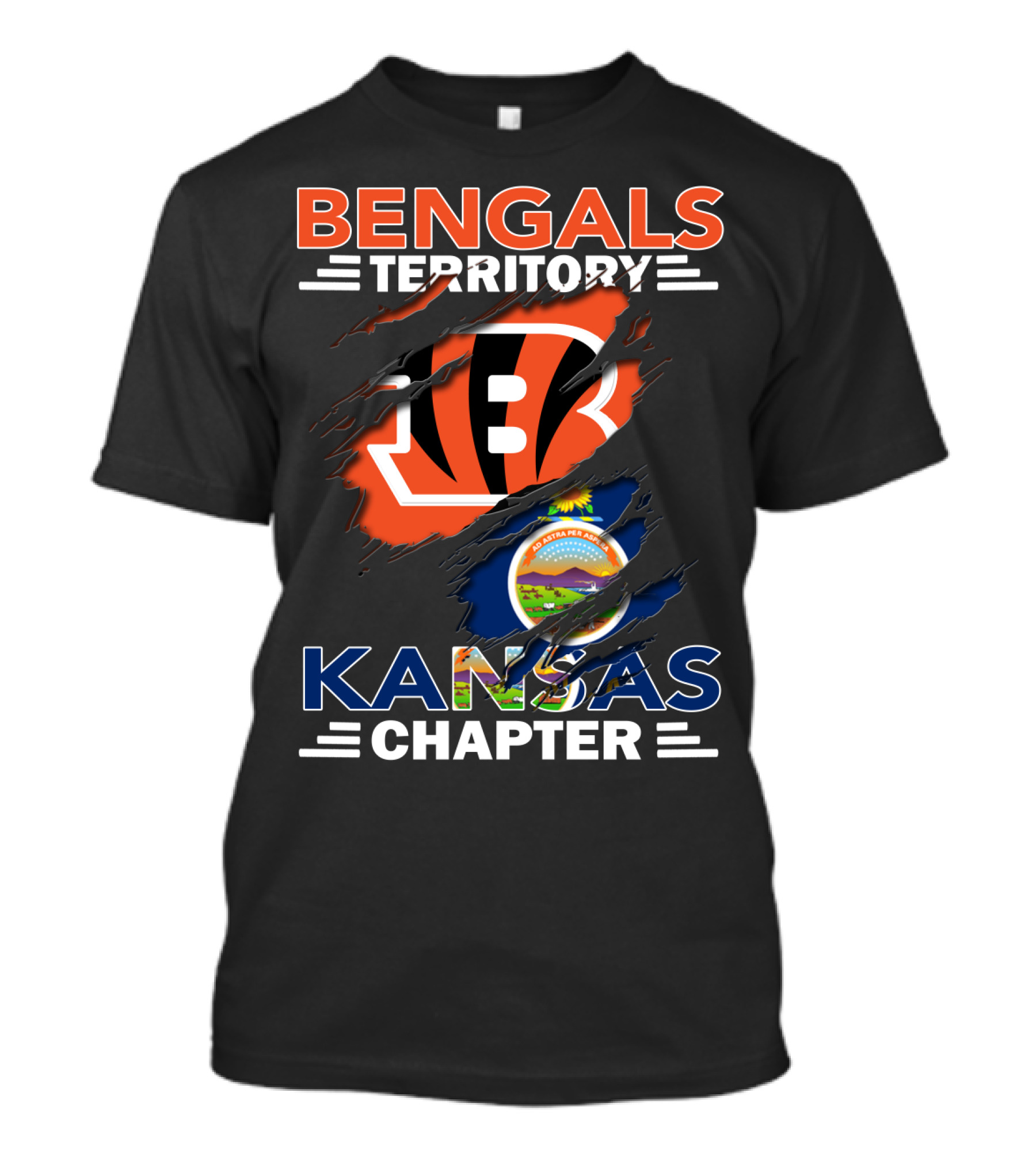 Bengals Territory Kansas Chapter Logo With State Flag Background T-Shirt