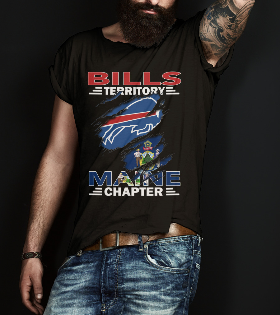 Bills Territory Maine Chapter Buffalo Logo Rip Maine Flag T-Shirt