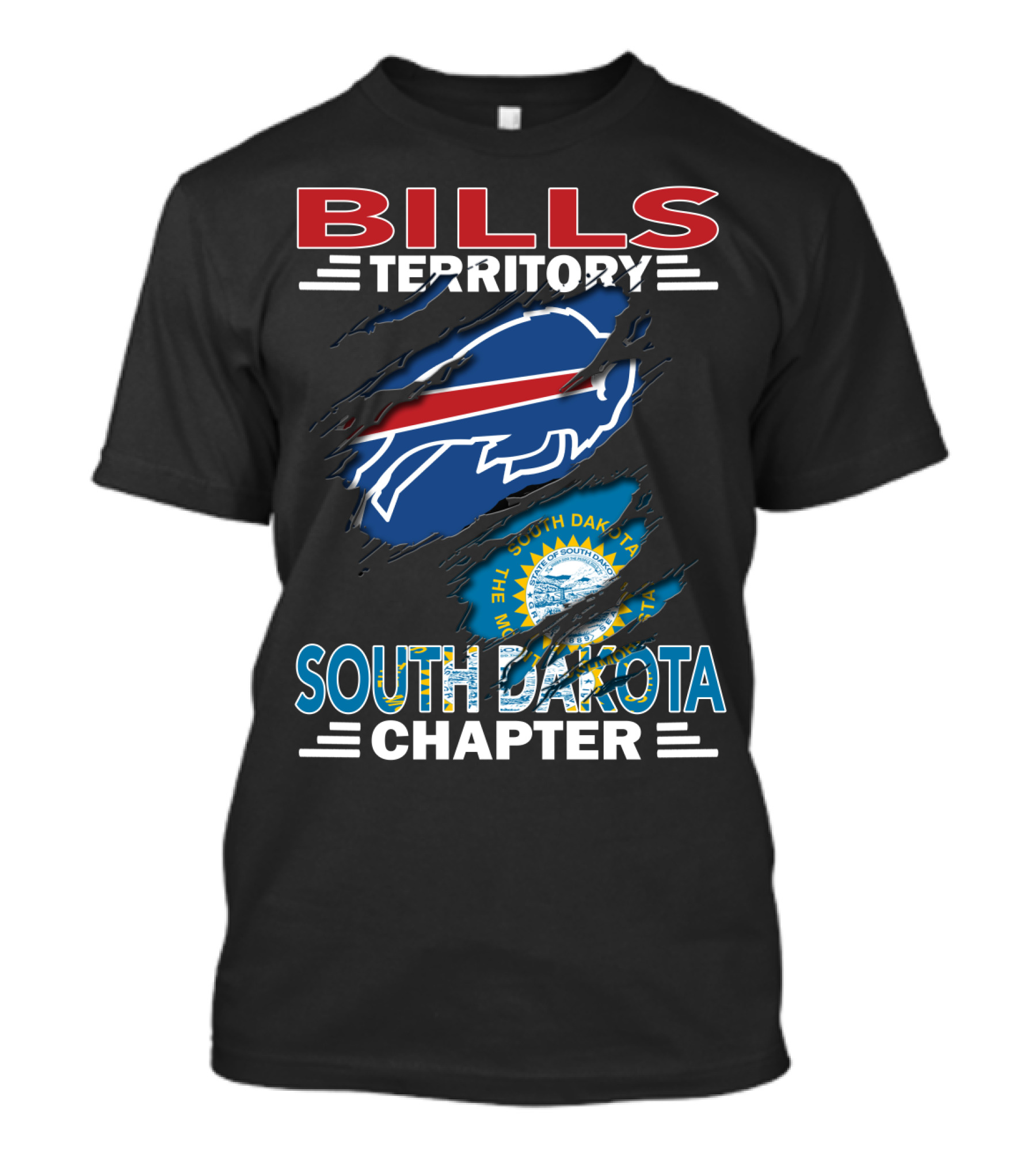 Bills Territory South Dakota Chapter Logo With South Dakota Flag And Buffalo Football T-Shirt