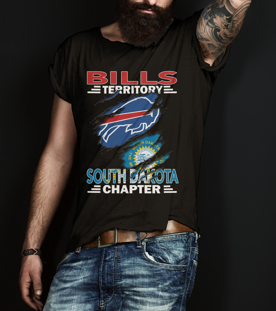 Bills Territory South Dakota Chapter Logo With South Dakota Flag And Buffalo Football T-Shirt