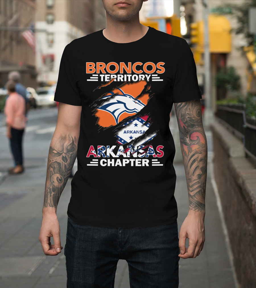 Broncos Territory Arkansas Chapter Logo with Horse and Flag Graphics T-Shirt