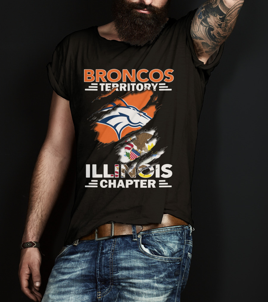 Broncos Territory Illinois Chapter Logo With State Flag And Horse Emblem T-Shirt