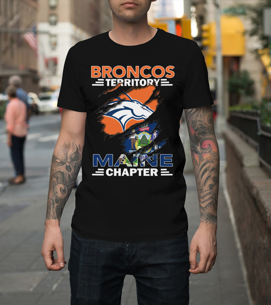 Broncos Territory Maine Chapter Logo with State Flag and Team Emblem T-Shirt