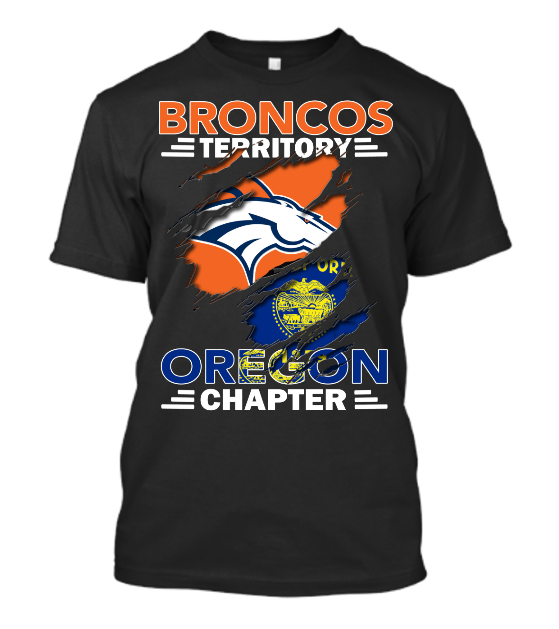 Broncos Territory Oregon Chapter With Denver Broncos And Oregon State Elements T-Shirt