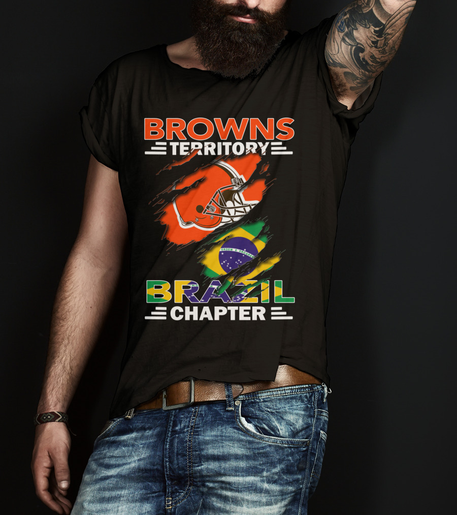 Browns Territory Brazil Chapter Helmet And Flag T-Shirt