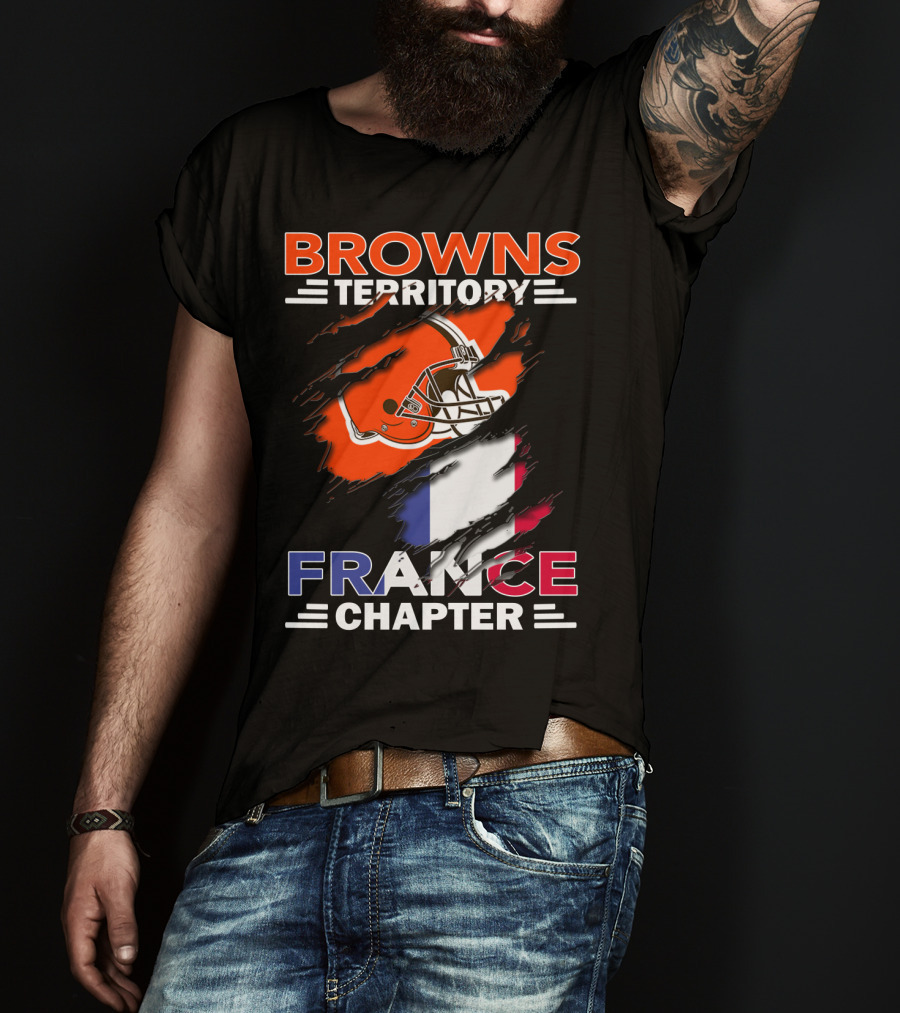 Browns Territory France Chapter Helmet And Flag T-Shirt