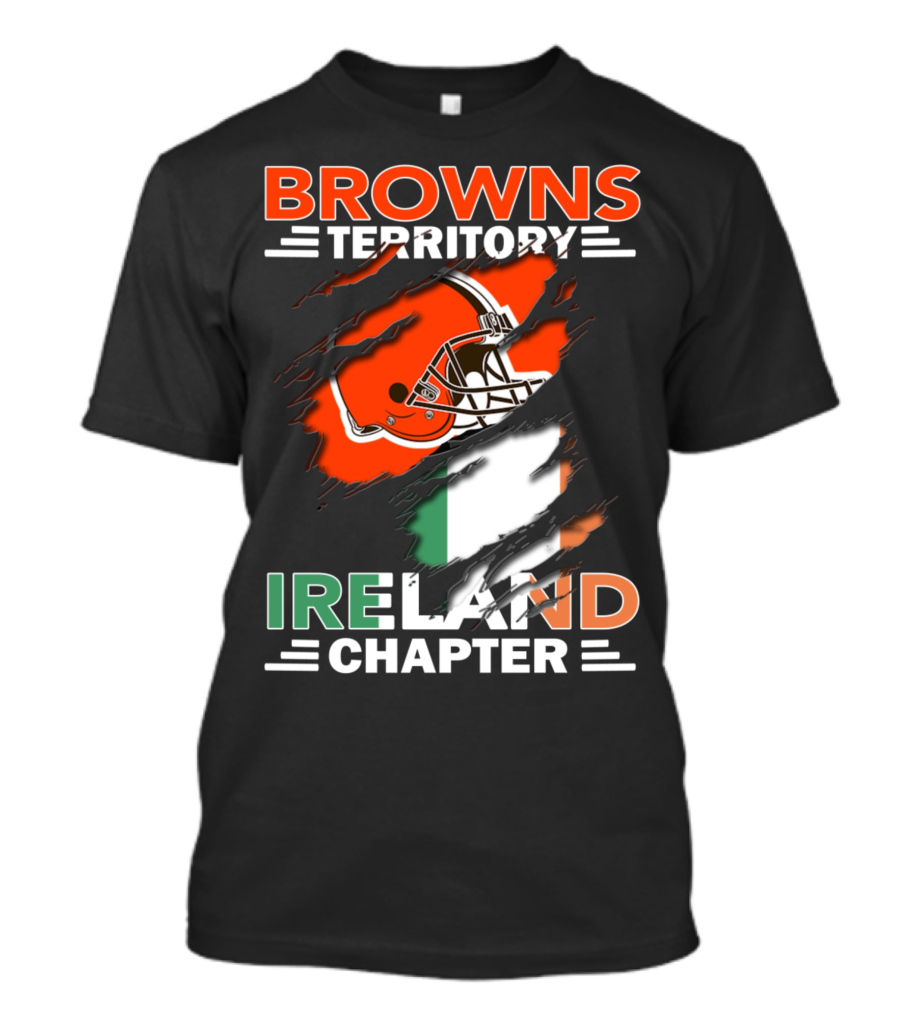 Browns Territory Ireland Chapter Helmet And Irish Flag Background T-Shirt