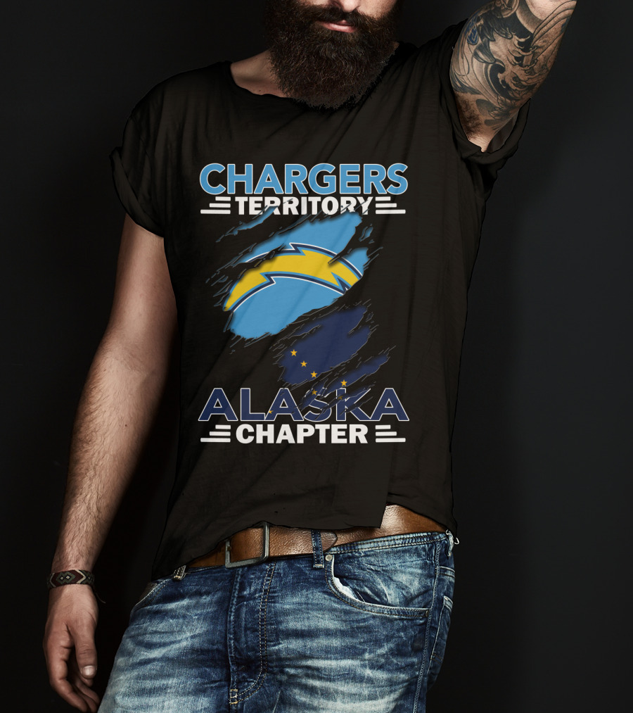 Chargers Territory Alaska Chapter Ripped Lightning Bolt And Stars T-Shirt
