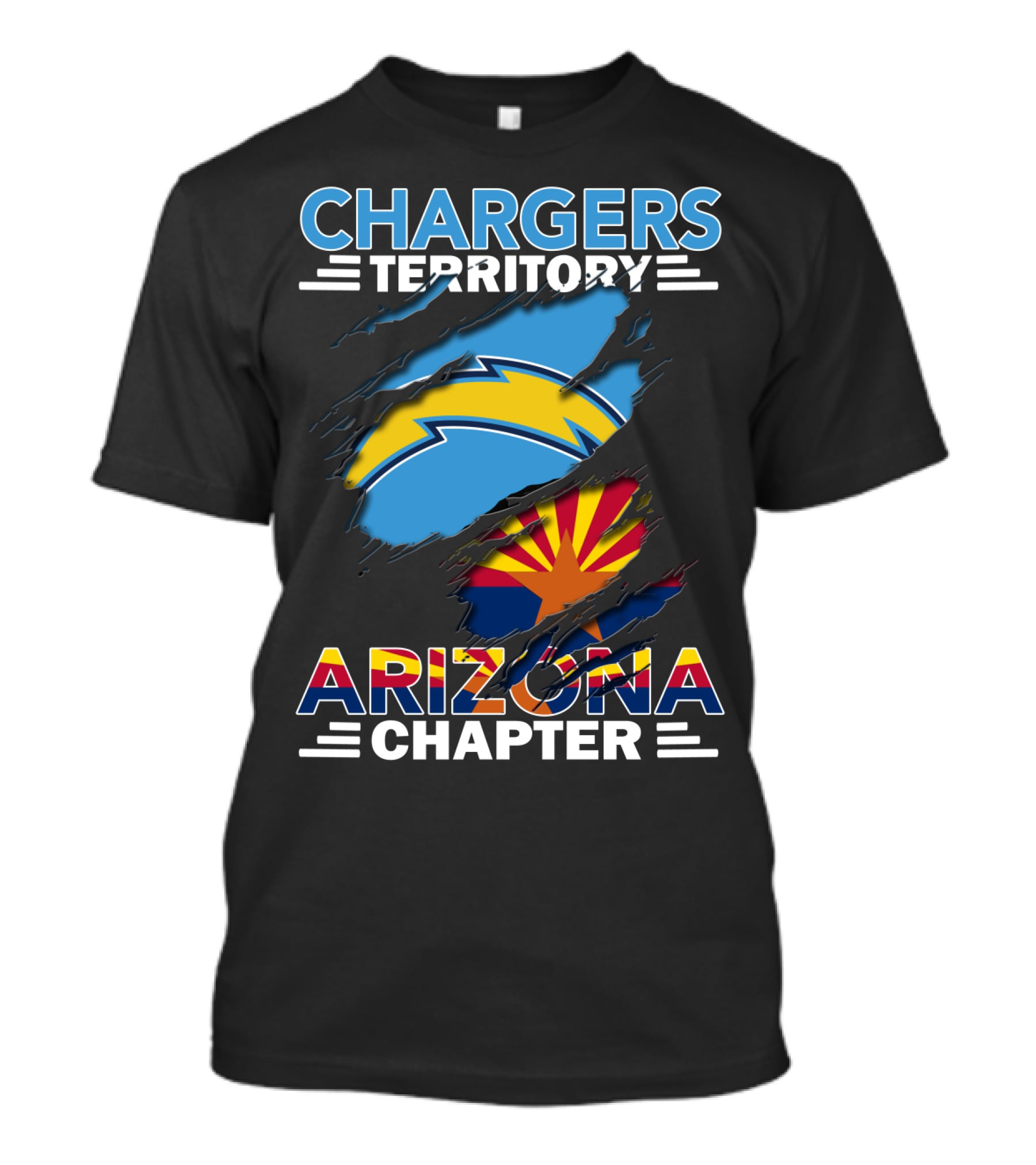 Chargers Territory Arizona Chapter Lightning Bolt And State Flag Elements T-Shirt