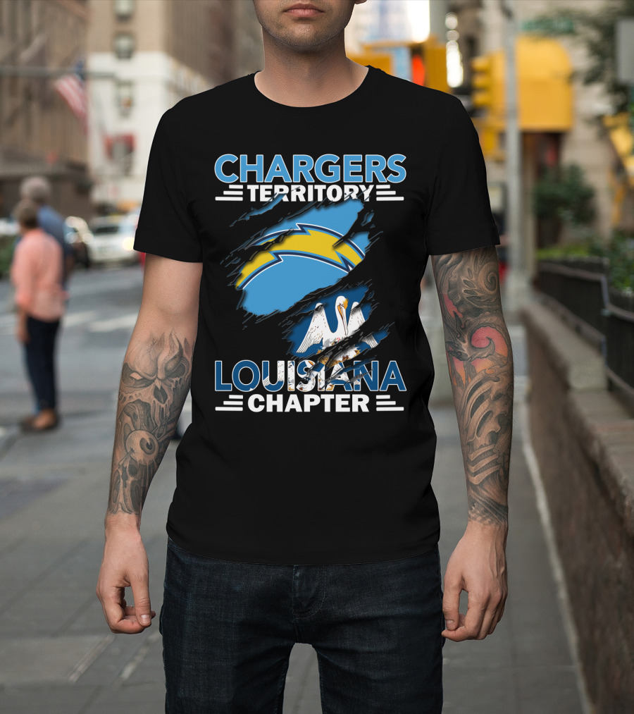 Chargers Territory Louisiana Chapter Pelican and Lightning Bolt T-Shirt