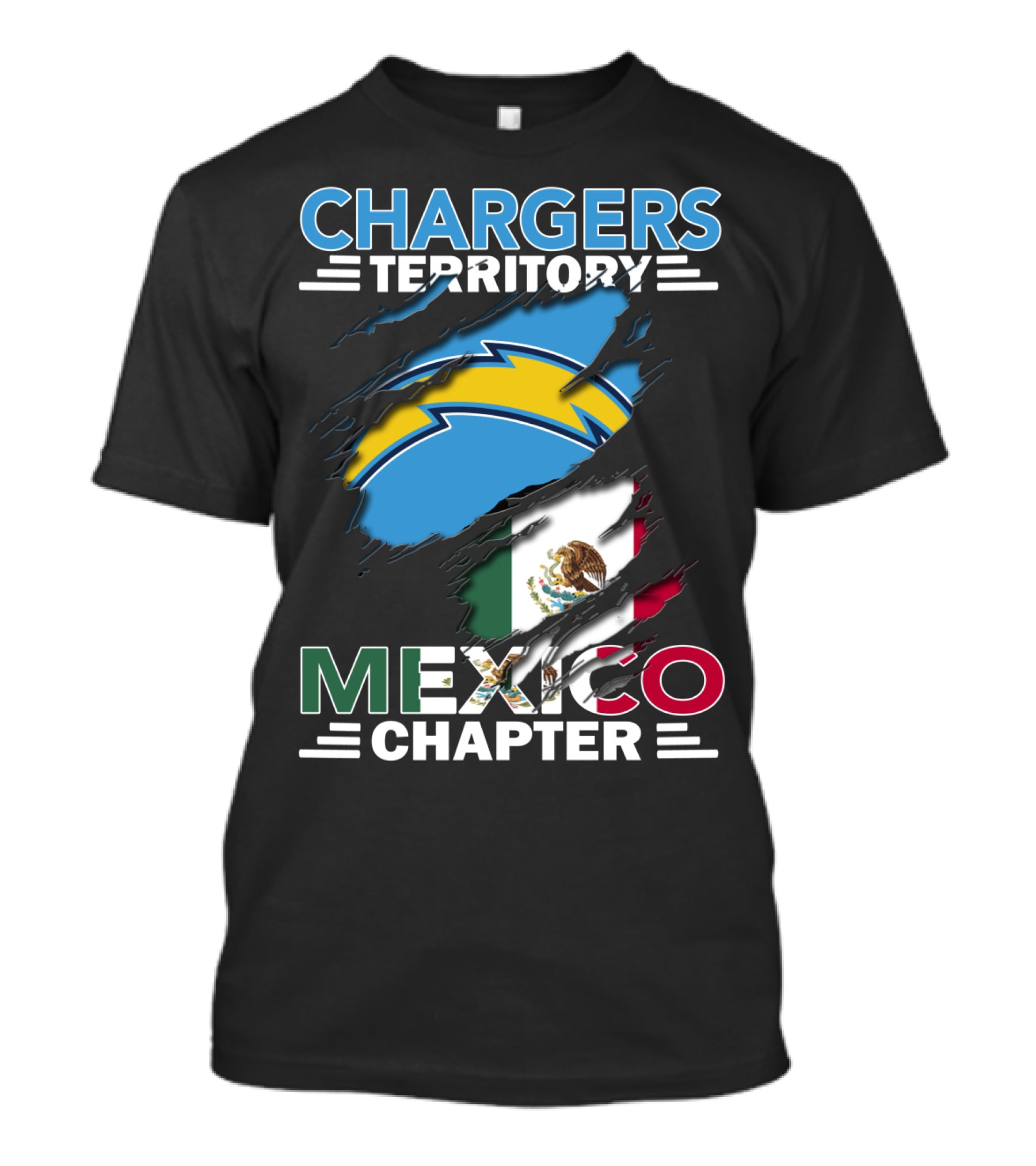 Chargers Territory Mexico Chapter Bold Lightning Logo And Flag Stripes T-Shirt