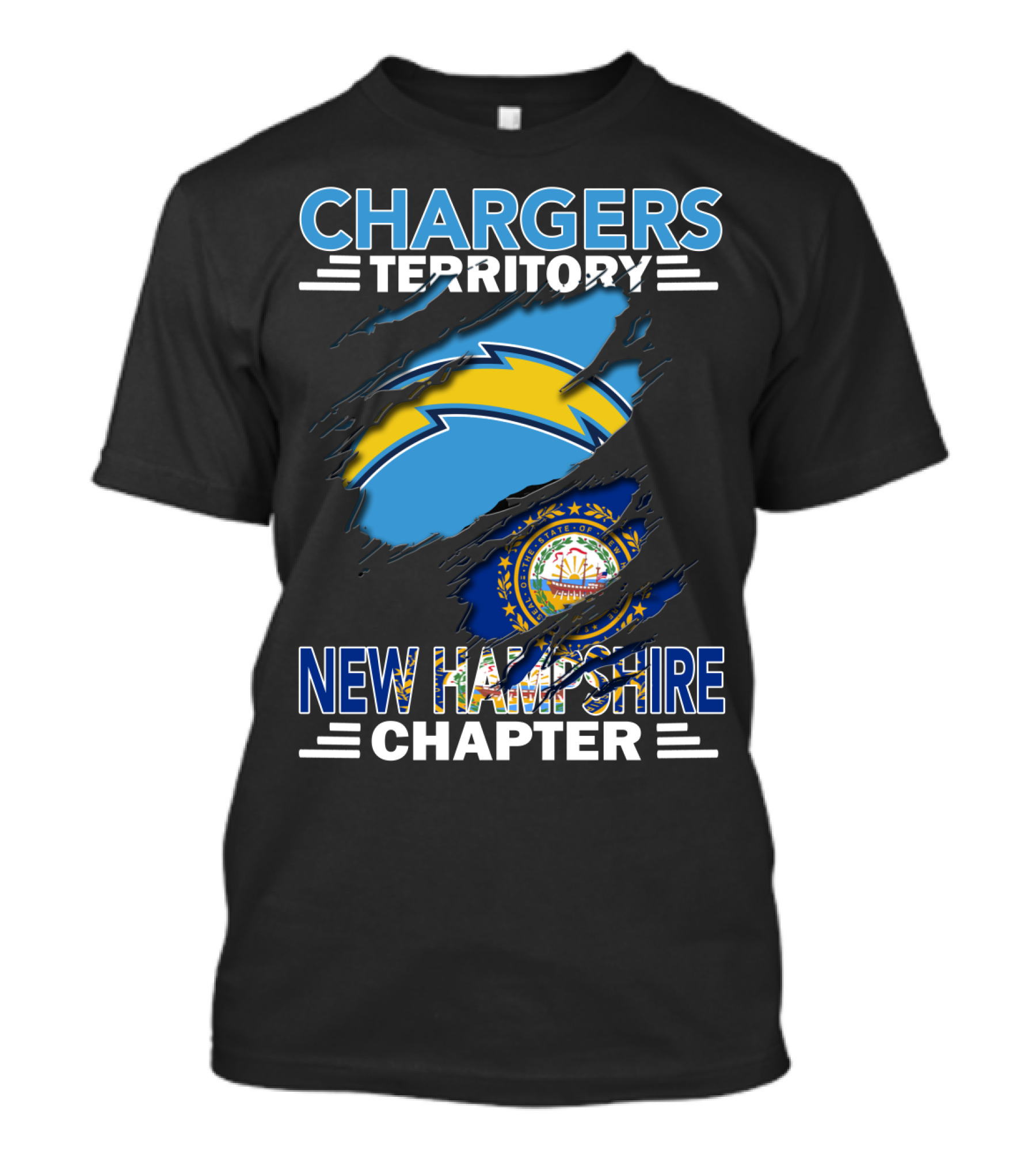 Chargers Territory New Hampshire Chapter State Flag And Lightning Bolt T-Shirt