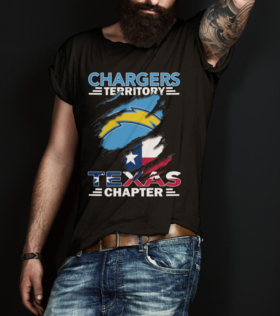 Chargers Territory Texas Chapter Logo With Texas Flag And Lightning Bolt T-Shirt