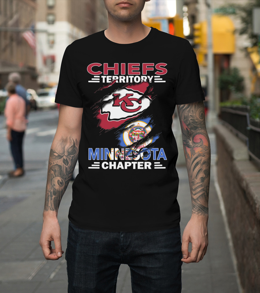 Chiefs Territory Minnesota Chapter With Kansas City Logo And Minnesota State Emblem T-Shirt