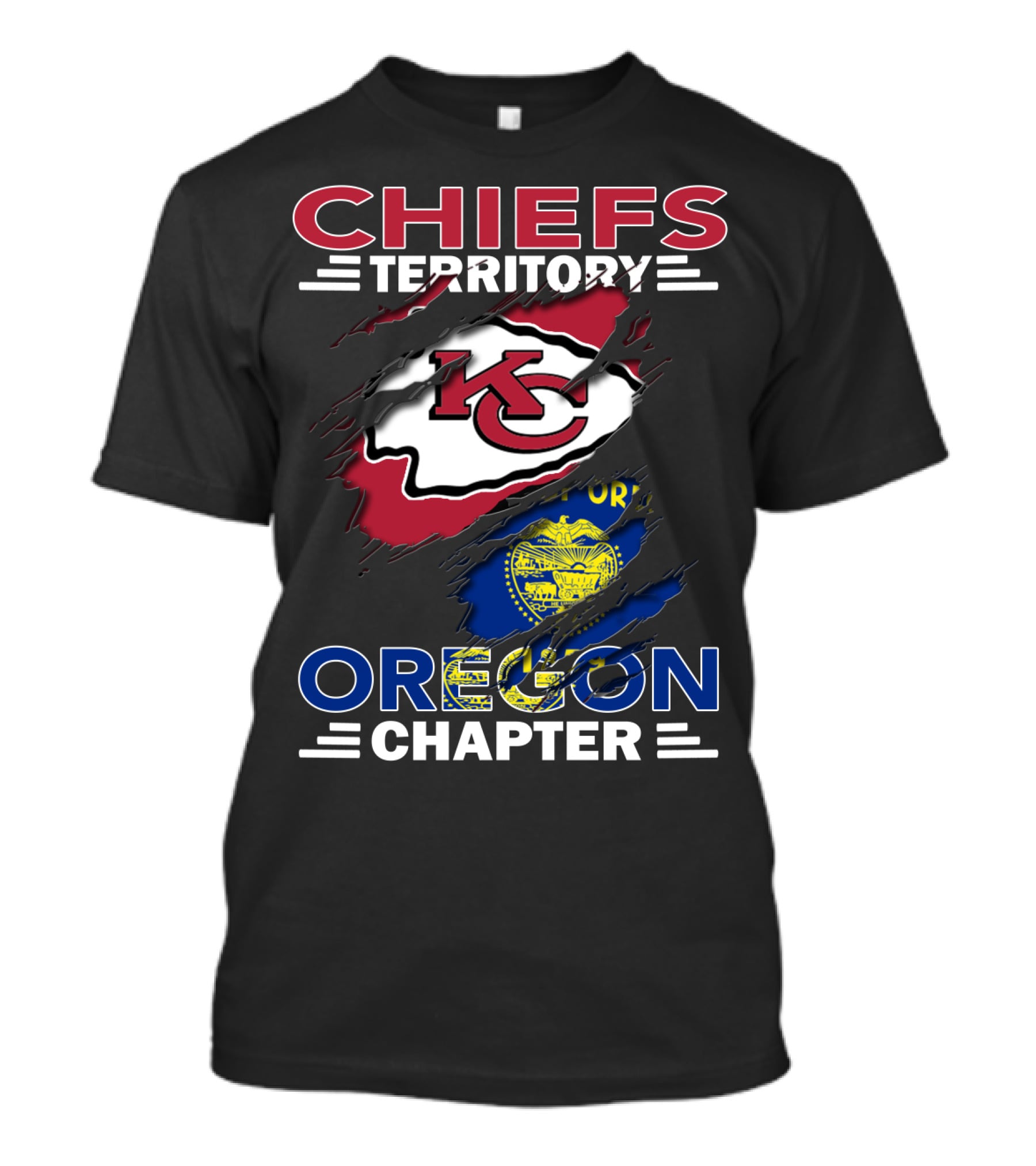 Chiefs Territory Oregon Chapter KC Chiefs Logo With Oregon State Flag T-Shirt