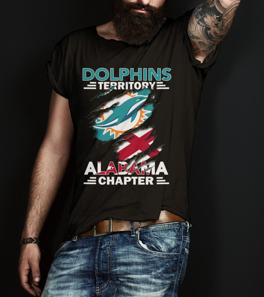 Dolphins Territory Alabama Chapter Miami Dolphins Fan Logo And Alabama State Flag T-Shirt