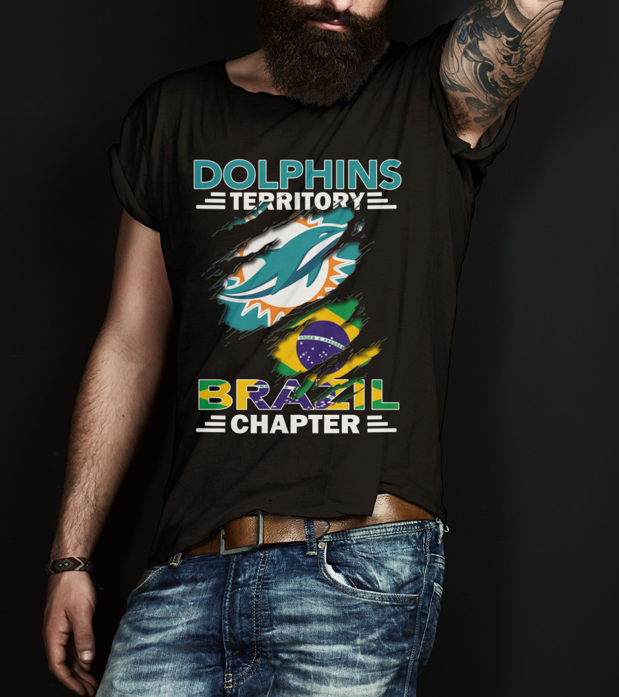 Dolphins Territory Brazil Chapter Miami Dolphins Logo And Brazilian Flag T-Shirt