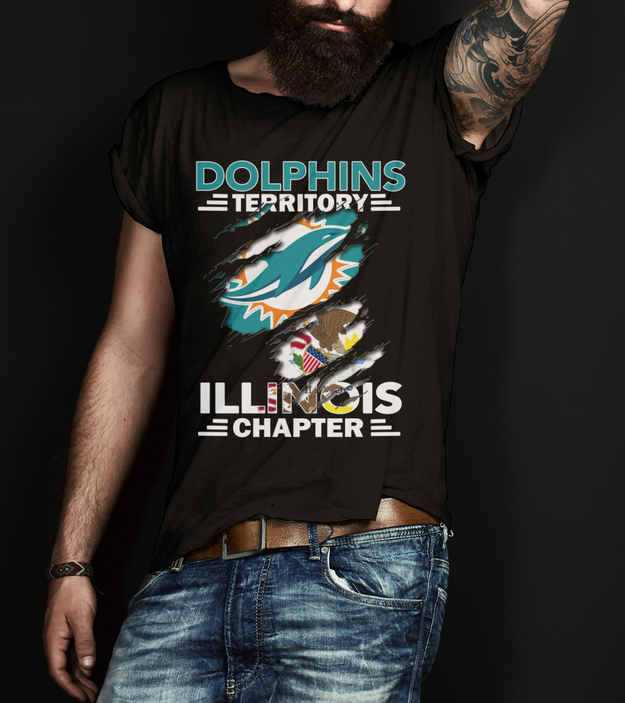 Dolphins Territory Illinois Chapter Miami Dolphins Logo And Illinois Flag T-Shirt