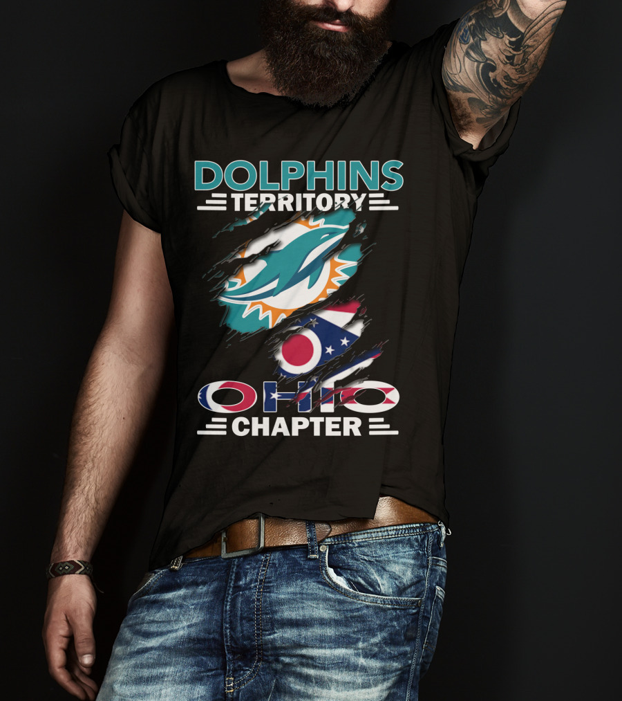 Dolphins Territory Ohio Chapter Miami Dolphins Logo And Ohio Flag T-Shirt