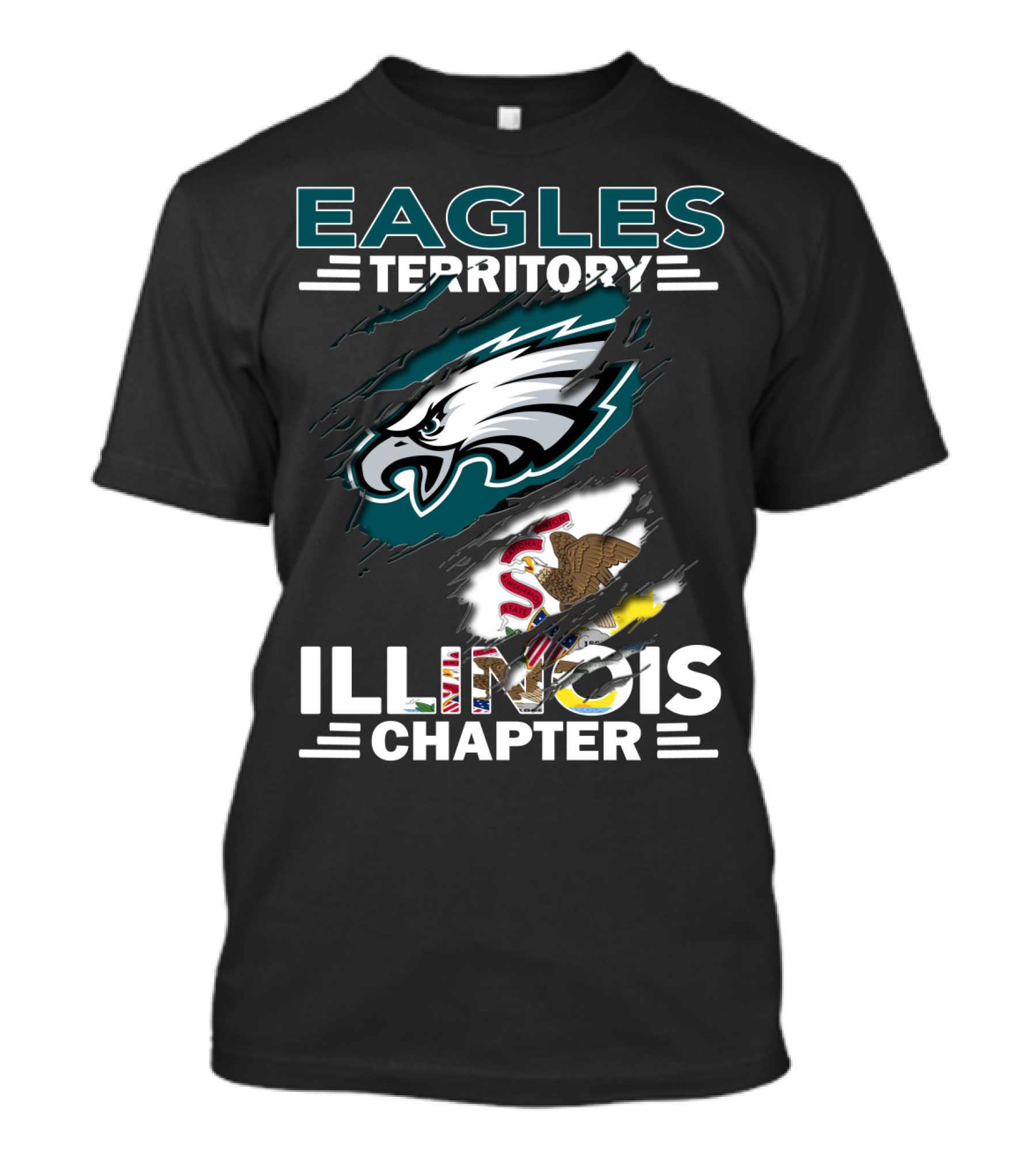 Eagles Territory Illinois Chapter Nfl Football Fan Club Logo With State Flag And Team Mascot T-Shirt