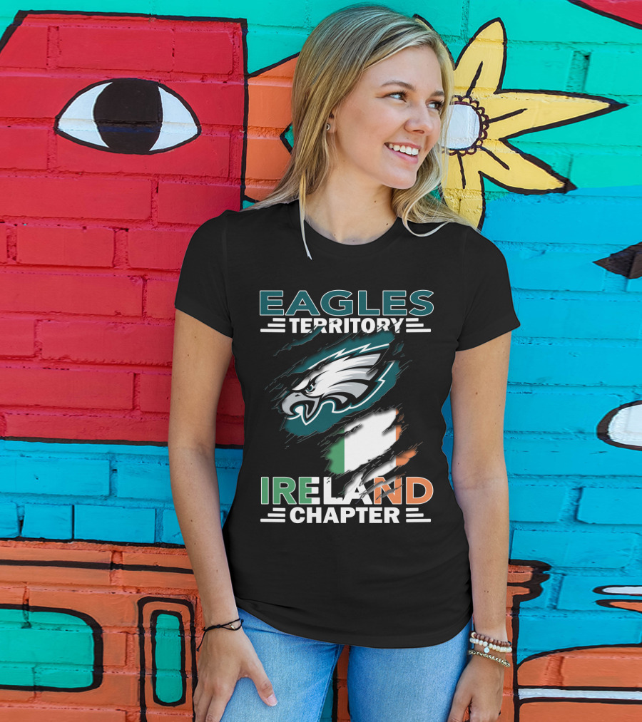 Eagles Territory Ireland Chapter With Eagle Logo And Irish Flag T-Shirt