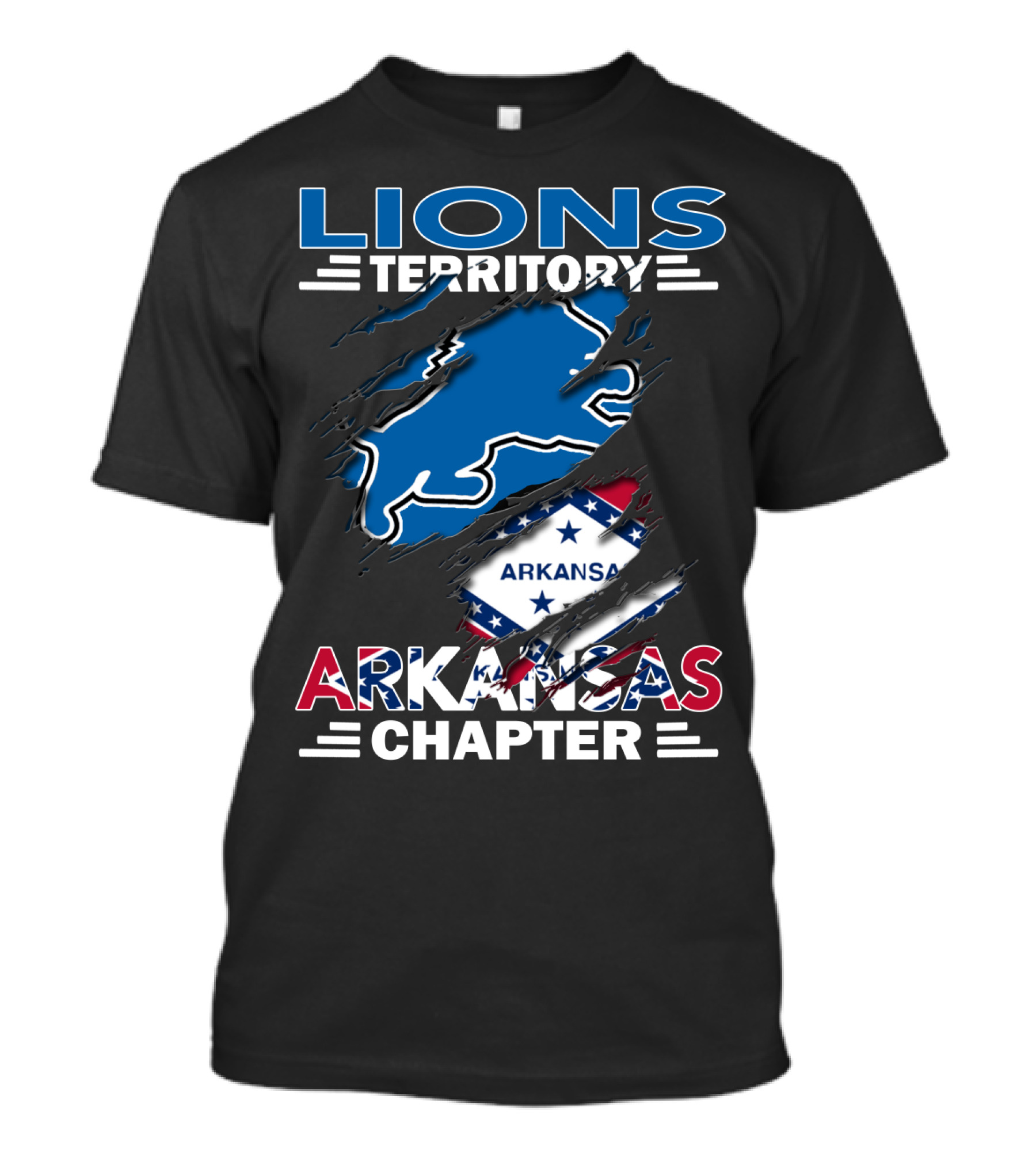 Lions Territory Arkansas Chapter Blue Lion And State Flag T-Shirt