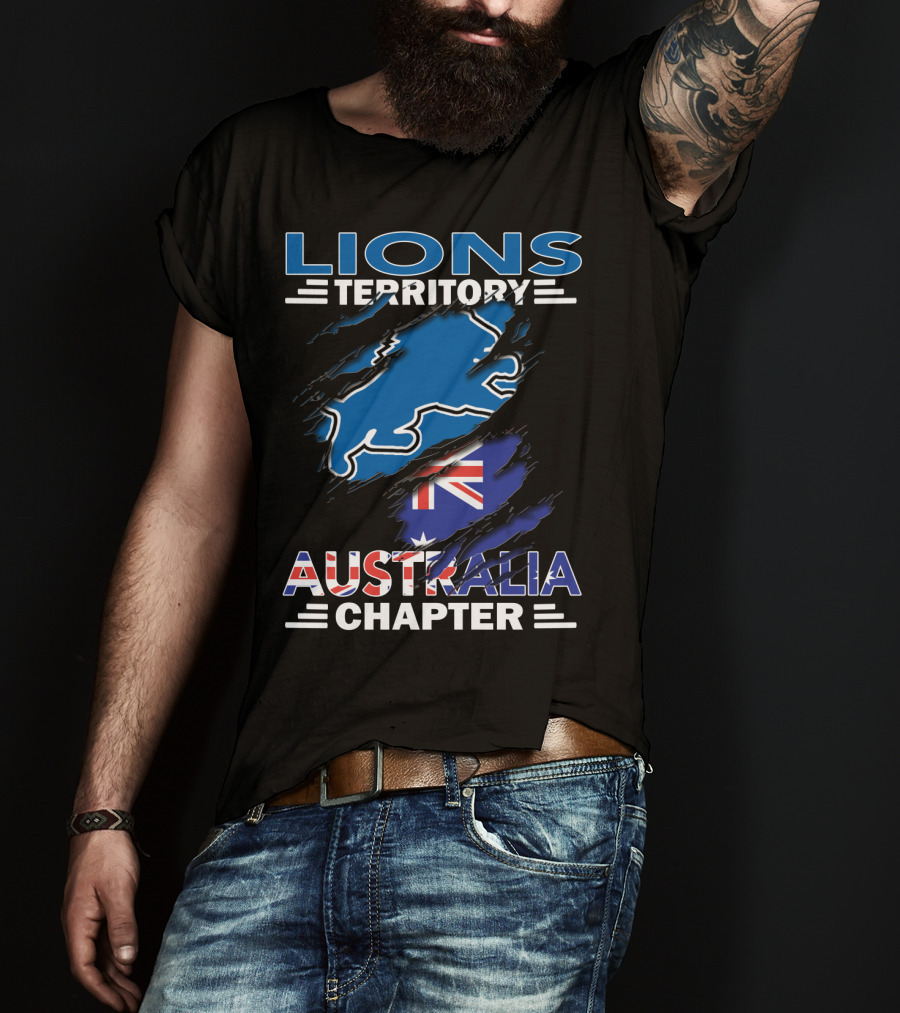 Lions Territory Australia Chapter Blue Lion And Flag T-Shirt