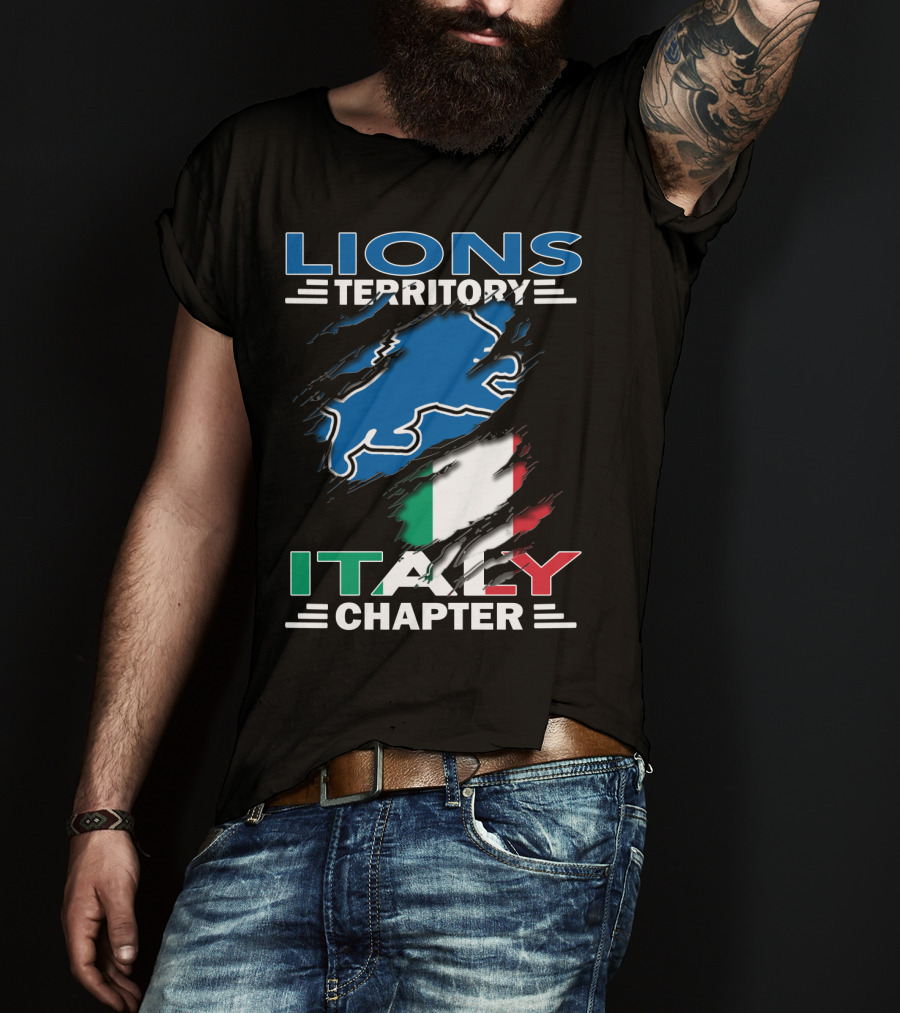 Lions Territory Italy Chapter Blue Lion And Italian Flag T-Shirt