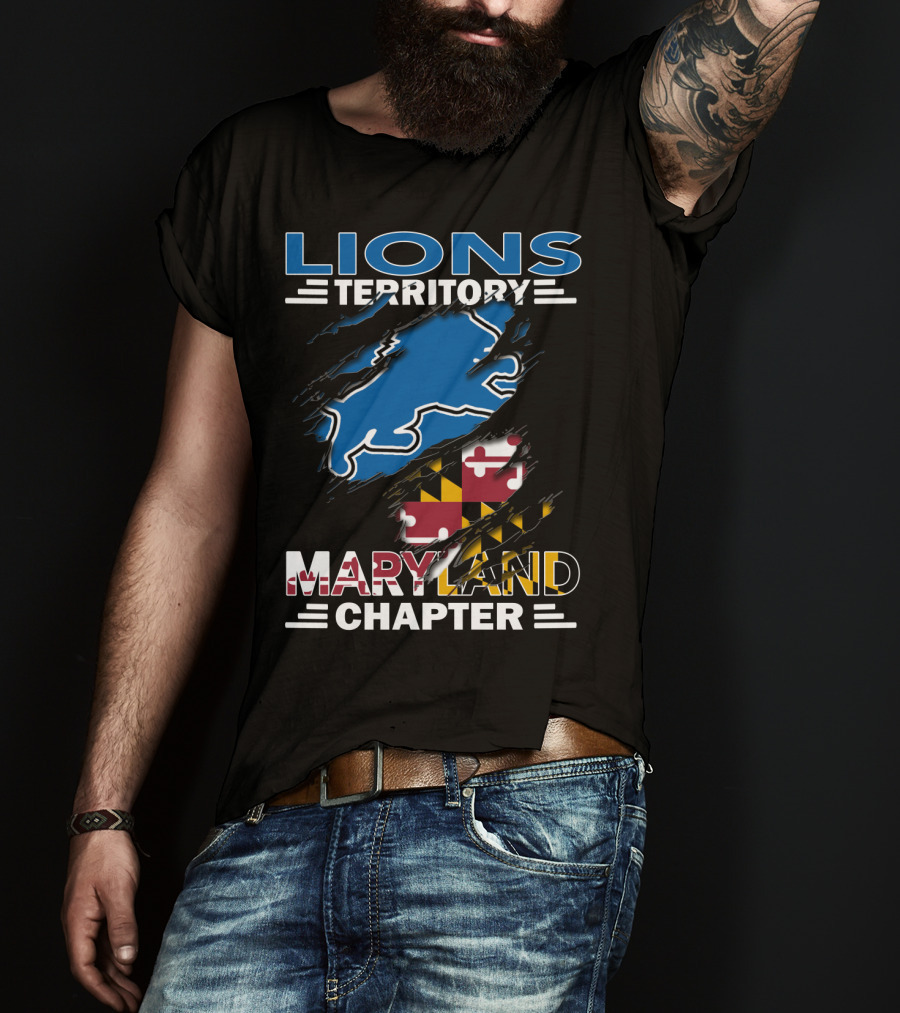 Lions Territory Maryland Chapter Blue Outline With Maryland Flag Elements T-Shirt