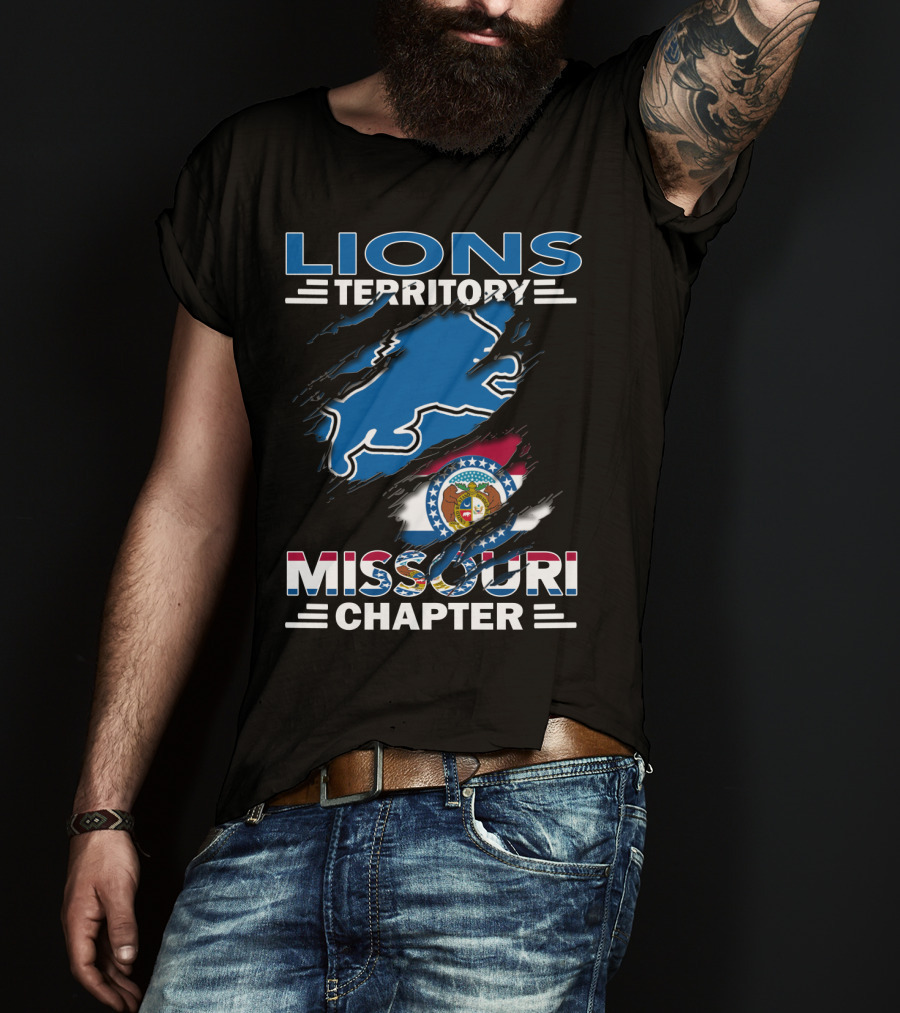 Lions Territory Missouri Chapter Detroit Lions And Missouri State Flag T-Shirt