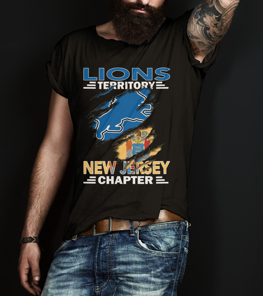 Lions Territory New Jersey Chapter Blue Silhouette And State Flag Elements T-Shirt