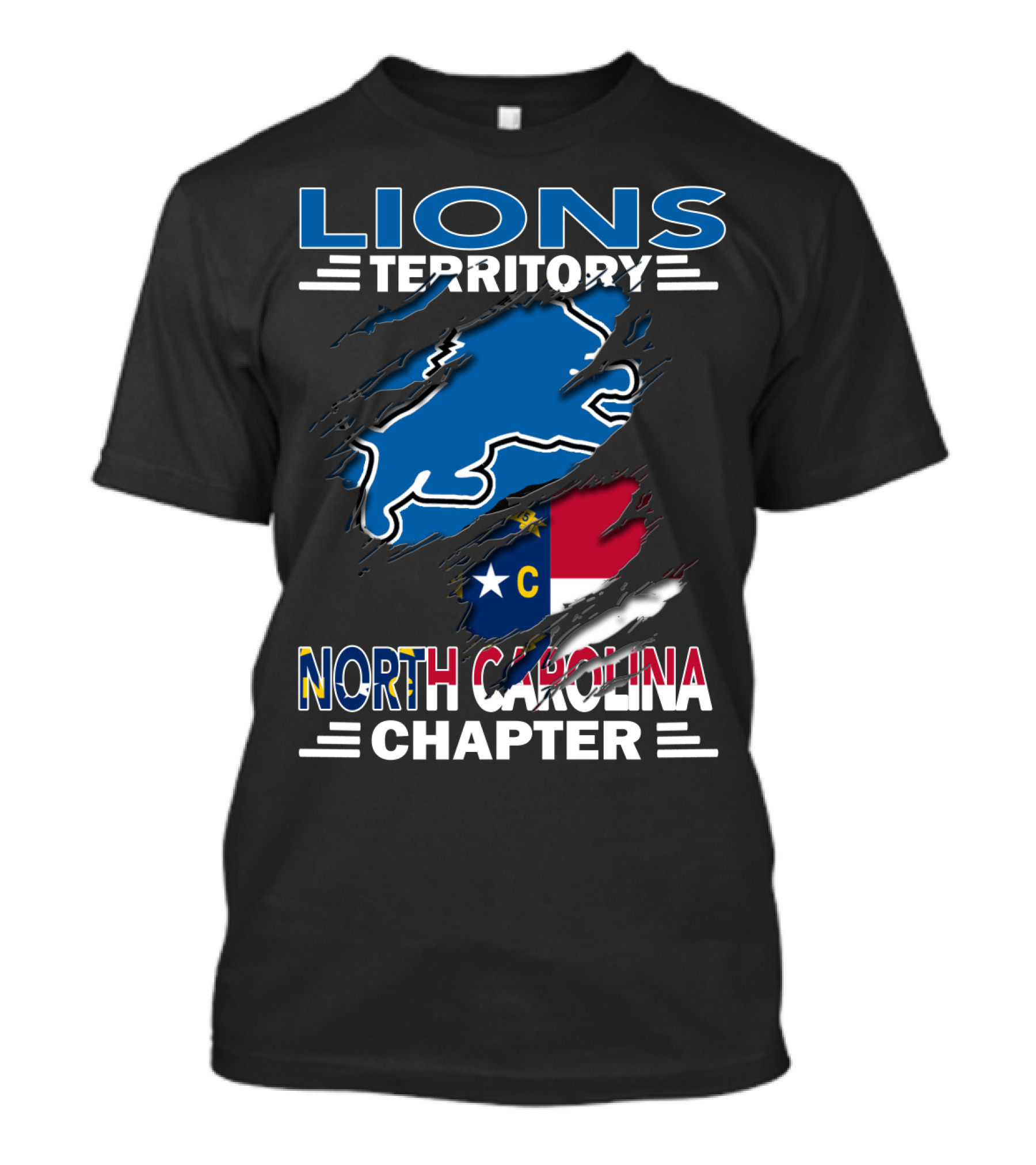 Lions Territory North Carolina Chapter State Flag Ripped T-Shirt