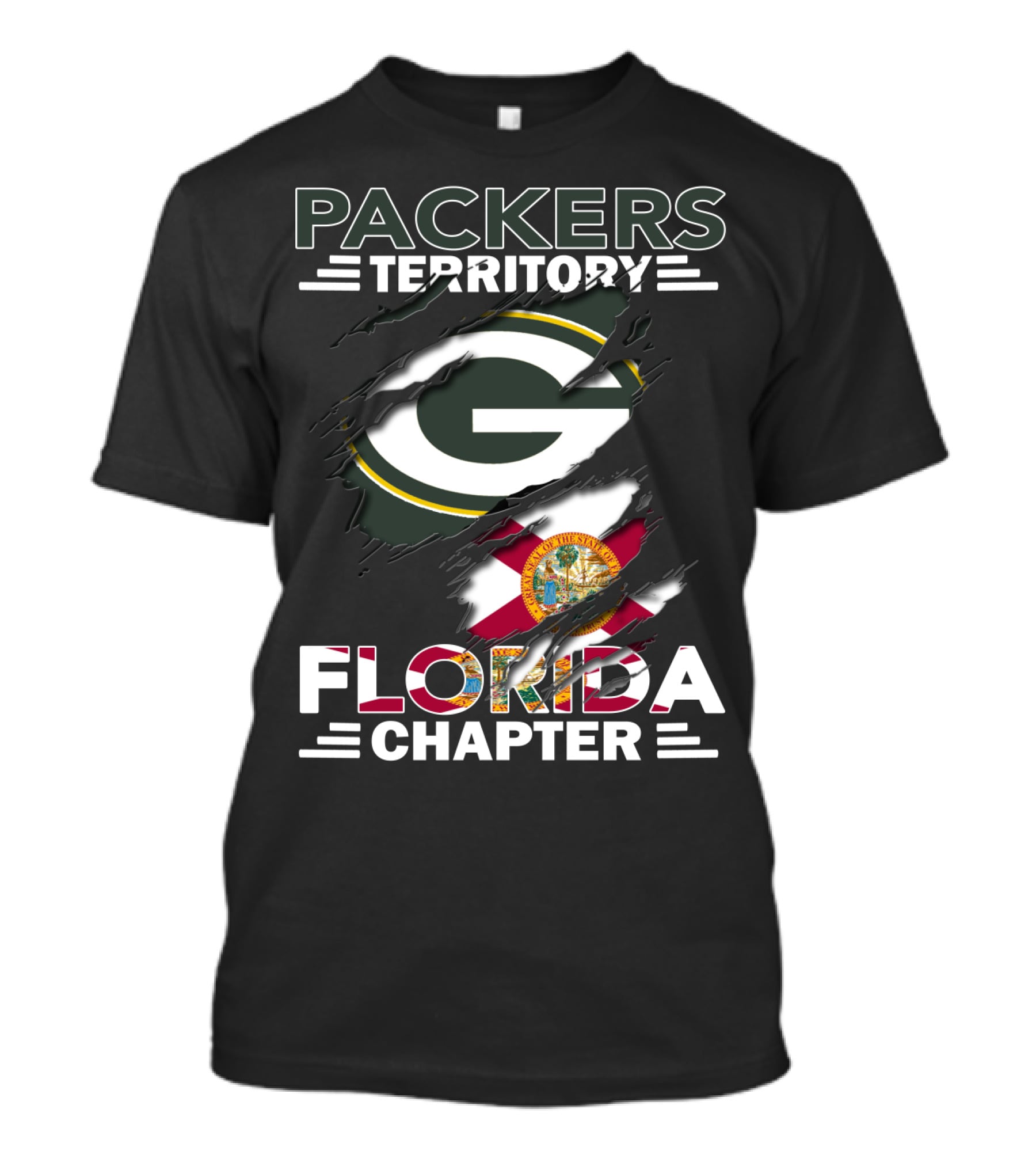 Packers Territory Florida Chapter Green Bay Logo And Florida State Flag T-Shirt