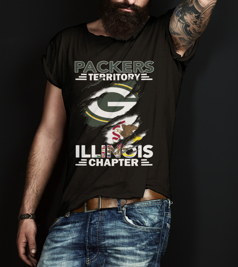 Packers Territory Illinois Chapter Green Bay Packers Logo And Illinois State Flag T-Shirt