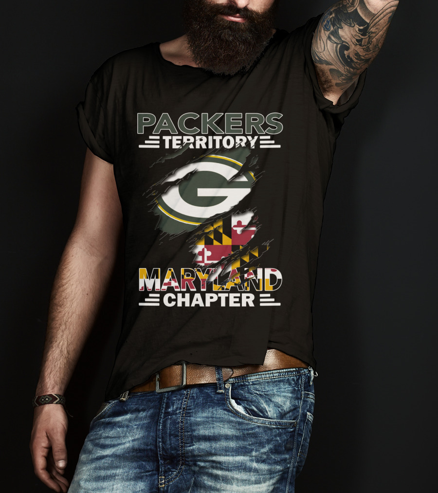 Packers Territory Maryland Chapter Green Bay Logo Maryland Flag T-Shirt