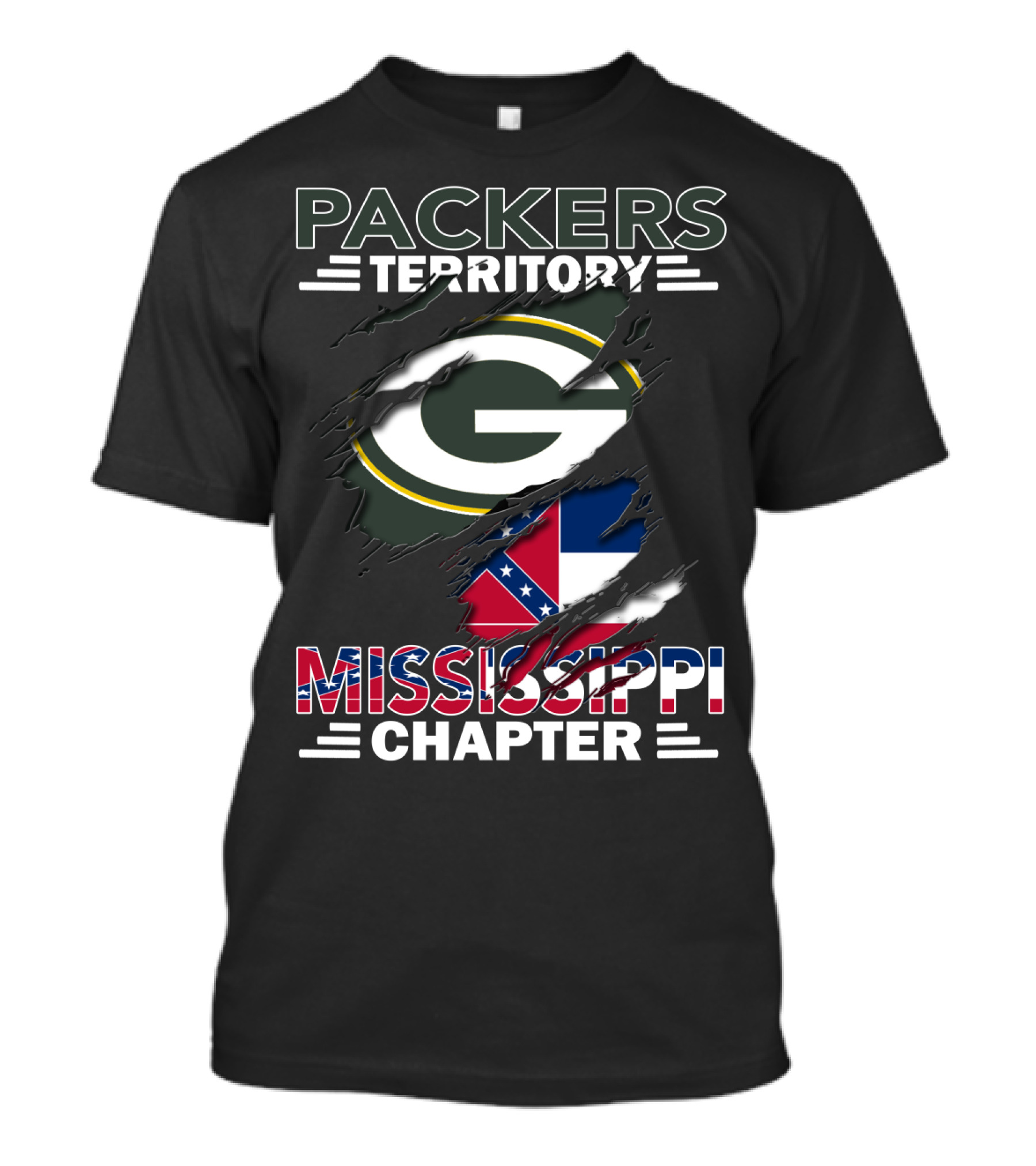 Packers Territory Mississippi Chapter Green Bay Packers Logo And Mississippi Flag Elements T-Shirt