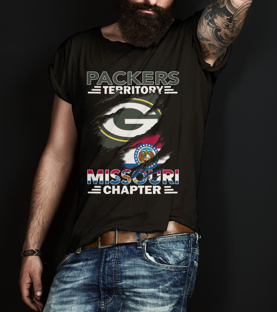 Packers Territory Missouri Chapter Green Bay Logo Missouri Flag T-Shirt