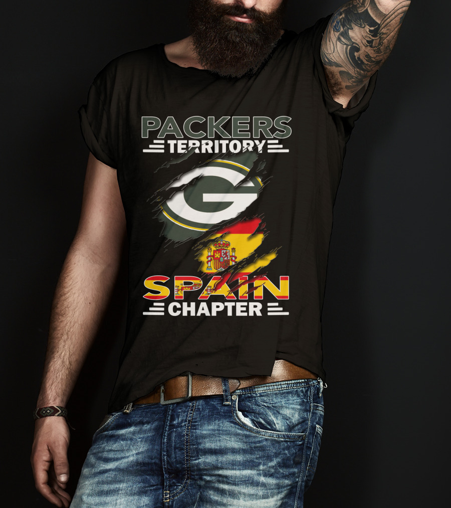 Packers Territory Spain Chapter Green Bay Logo With Spanish Flag T-Shirt