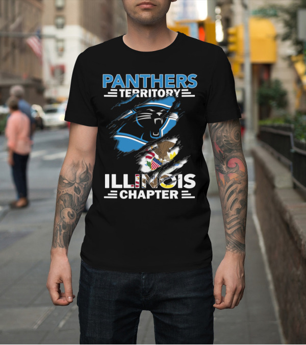 Shirt: Panthers Territory Illinois Chapter עם סמלים של קארולינה ומדינת אילינוי T-Shirt Panthers Territory Illinois Chapter עם סמלים של קארולינה ומדינת אילינוי T-Shirt