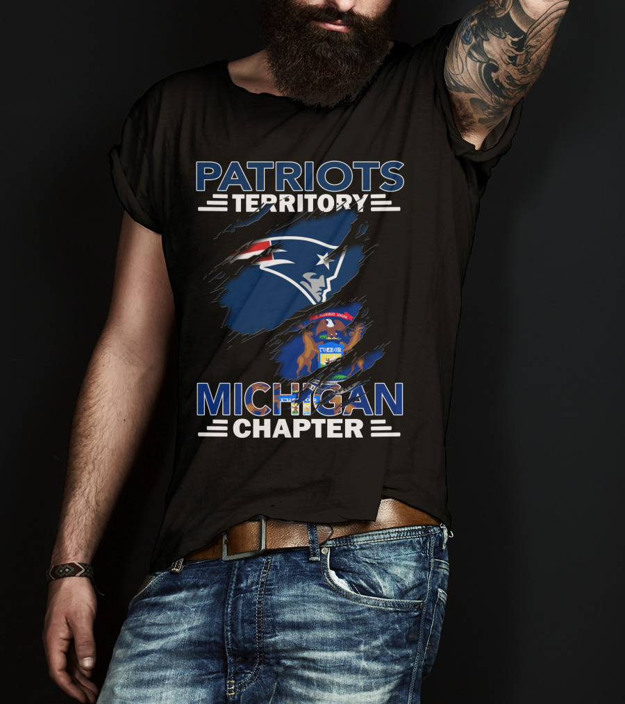 Patriots Territory Michigan Chapter New England Patriots Logo Michigan State Flag T-Shirt