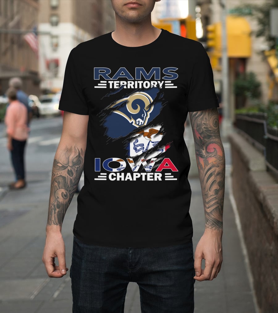 Rams Territory Iowa Chapter Logo With Rams Head And Iowa State Flag Elements T-Shirt