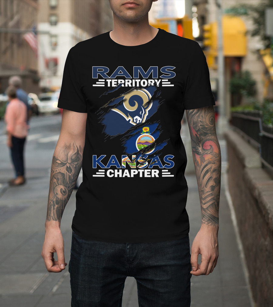 Rams Territory Kansas Chapter with NFL Team Logo and Kansas State Flag Elements T-Shirt