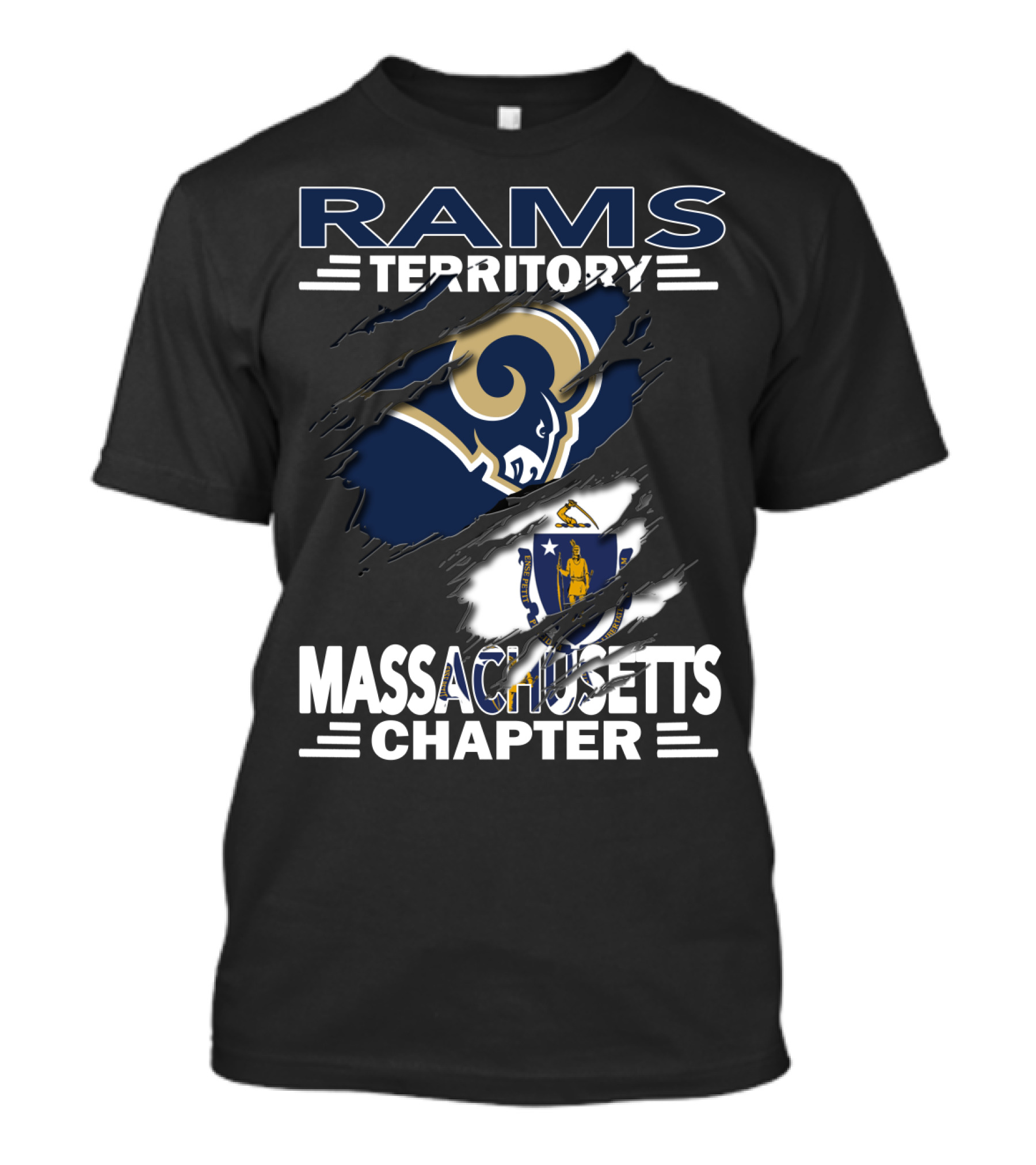 Rams Territory Massachusetts Chapter With Rams And Massachusetts Flag T-Shirt