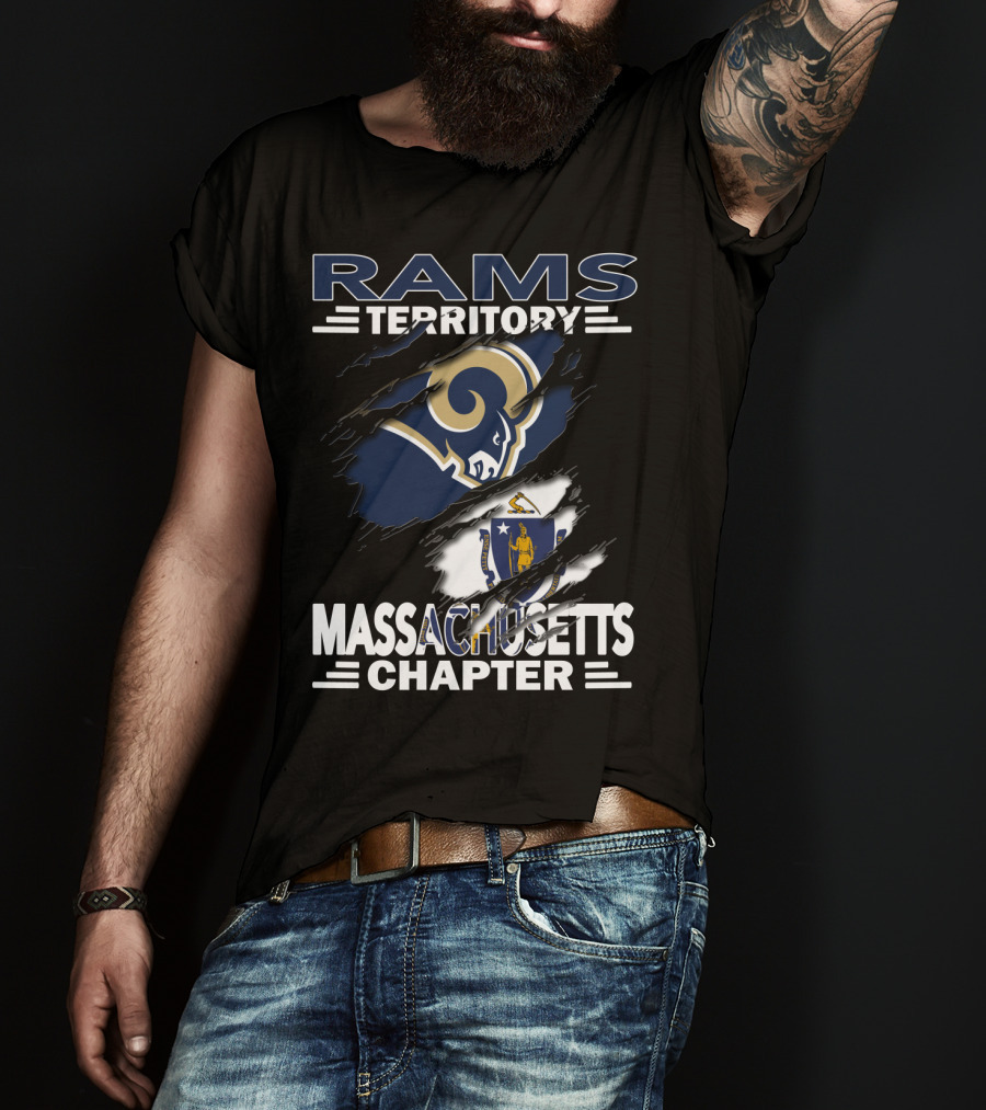 Rams Territory Massachusetts Chapter With Rams And Massachusetts Flag T-Shirt
