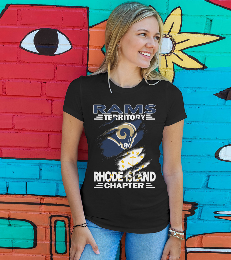 Rams Territory Rhode Island Chapter With Rams Logo And Rhode Island Flag Elements T-Shirt