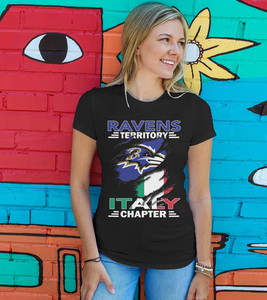 Ravens Territory Italy Chapter NFL Logo And Italian Flag T-Shirt